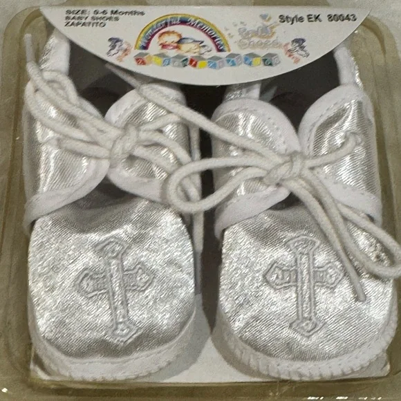 Vintage Baby White/Silver Christening Shoes - Picture 3 of 7